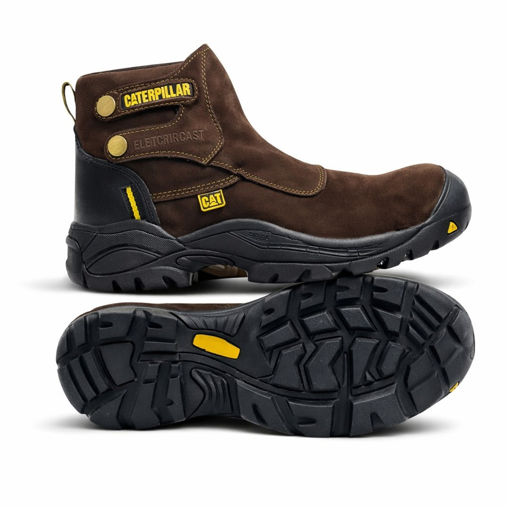 Bota en cuero punta de acero para caballero color Marron